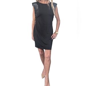 Aqua Black Sequin Shoulder Mini Dress Open Back Cocktail Size 8